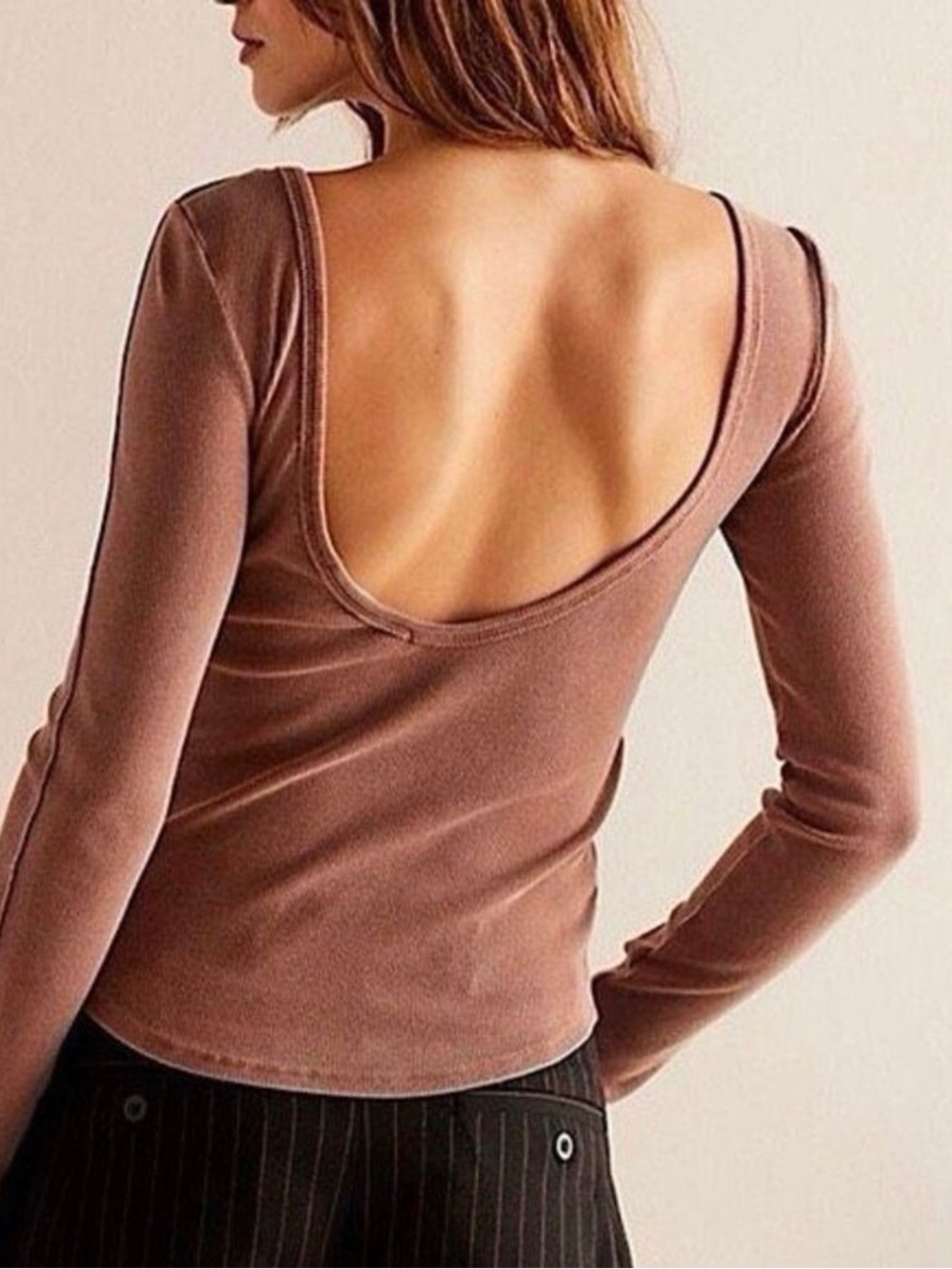 We The Free Long Sleeve Ribbed Top in Burnt Rust